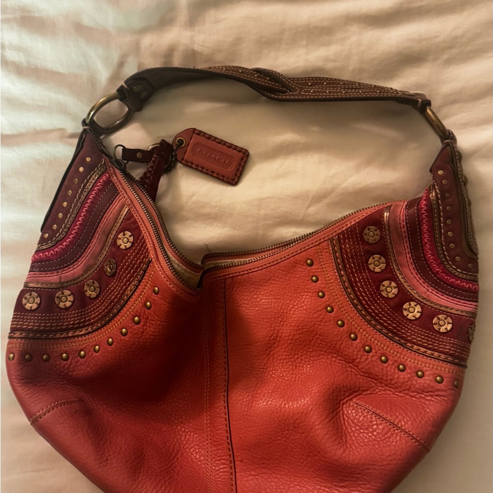 Vintage Coach Red Leather Shoulder Bag